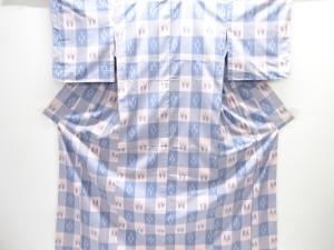 格子に絣柄織り出し手織り紬着物・道中着アンサンブル